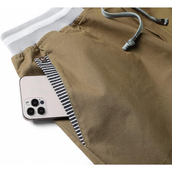 Men's Brown Casual Classic Fit Drawstring Summer Beach Elastic Waist Shorts - Picture 4 of 5